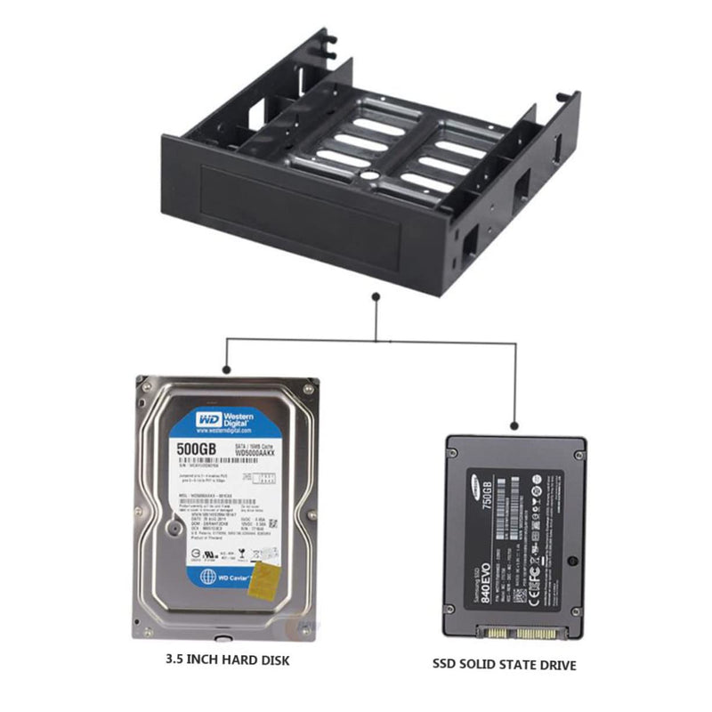 SOLUSTRE HDD Bracket Laptop Holder Stand PC Stand 3.5-inch to 5.25-inch Front Bay Converter Hard Disk Holder PC Internal HDD Bay Front Bay Adapter HDD SSD Mounting Bracket Built-in Black