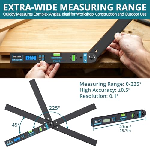 Digital Angle Finder 225° with Laser Guide, Backlit LCD & Bubble Levels