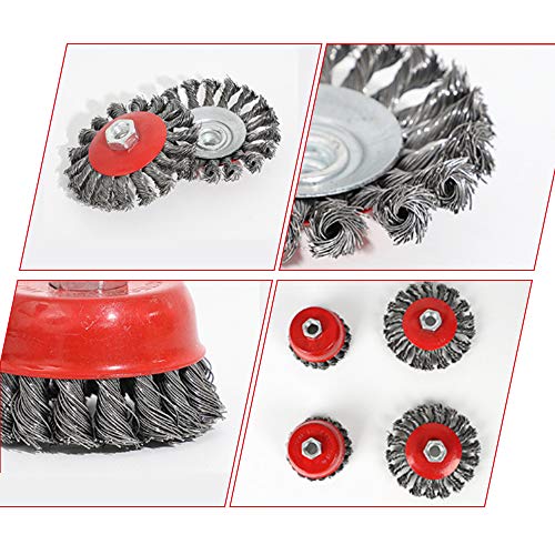 Hoypeyfiy Wire Brush Angle Grinder Twist Knot Wire Brush Set for 115 mm Grinder Angle Grinder ˜ 75 mm ˜ 100 mm M14 4-Piece Carbon Steel Wire