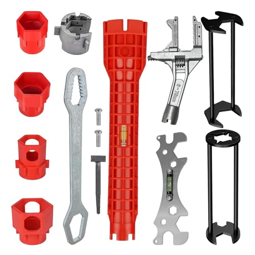 Basin Wrench Set, 6-Piece Sink Faucet Installation Tool Kit, 8-in-1 Adjustable Plumbing Spanner with Wide Jaw, 10-70mm Range