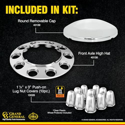 GG Grand General 40130 1-1/2" x 3 Chrome Plated ABS Front Axle Kit w/Push-in 1.5 inches Nut Cover Push In