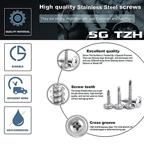 #8 x 1-1/4" Sheet Metal Screws 500PCS 410 Stainless Steel Truss Head Fast Self Tapping Screws by SG TZH #8 x 1-1/4" Silver 500