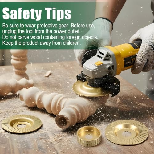 14Pcs Angle Grinder Wood Carving Discs Set, Wood Grinding Wheel for 4" or 4.5" Angle Grinders, Equipped with Rotary Burr & 5/8" Adapter Rings, StumpGrinder Tool Grinding Wheel Shaping Disc
