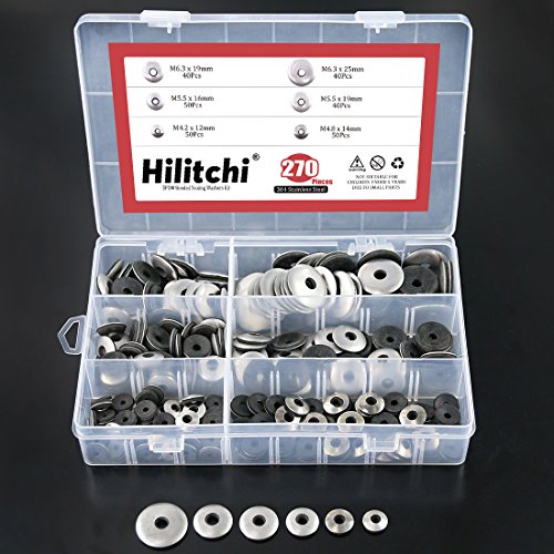 Hilitchi 270-Pcs #6#8#10#12 Stainless Steel Neoprene EPDM Bonded Sealing Gasket Washers Assortment Kit (Pack of 2) 4.2 millimeters (Pack of 2)