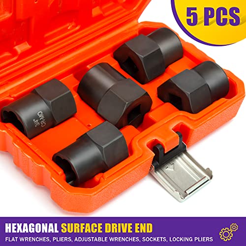 5PCS Bolt Extractor Kit Heavy Duty, 1/2" Drive Impact Lug Nut Remover Tool, Nut Extractor Set Large Size 19-25mm For Removing Stripped, Damaged, Rounded off and Rusted Bolts, Studs 5Pcs