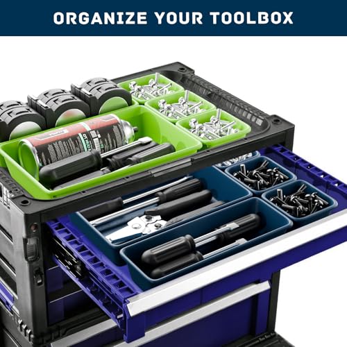 47pcs Tool Box Organizer, Tool Drawer Organizer Trays with Non-slip EVA Pads – Interlocking Divider Set, Fit Garage Storage Desk Drawers & Rooling Tool Cart (Blue & Green 47PCS) Blue & Green 47PCS