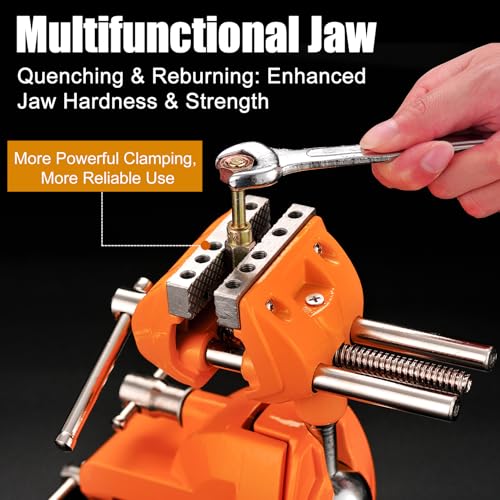 MAXMAN Clamp Bench Vise, 360° Cast Steel Swivel Base, Woodworking for DIY Orange
