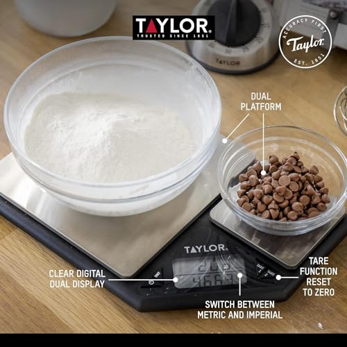 Taylor Pro Dual Platform Digital Kitchen Scales, 5kg and 500g,Black/Silver 5 kg Single