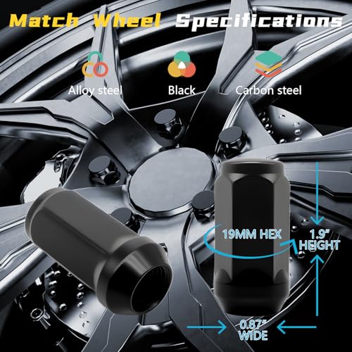 24pcs M14 x 1.5 Lug Nuts, 1.8" (45mm) Closed-End One-Piece Conical Seat, Matte Black Finish 3/4" Hex