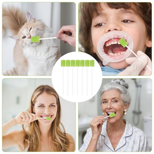 Pack of 100 Disposable Oral Care Sponge, Portable Mouth Sponge Sticks, Mouth Care Sticks, Cleaning Mouth Swabs for Daily Oral Care and Household Supplies of Adults, Children or Pets Green