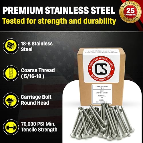 Chenango Supply 5/16-18 x 5" Stainless Carriage Bolts 5/16-18x5