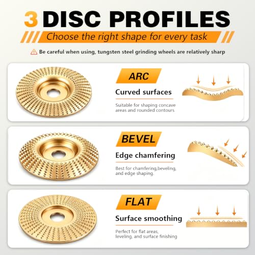 3 Pieces Tungsten Carbide Sanding Discs Wood, 100mm Tungsten Carbide Wheel Wood, Wheel Woodworking Tool for Angle Grinder for Shaping, Grinding and Cutting Polishing
