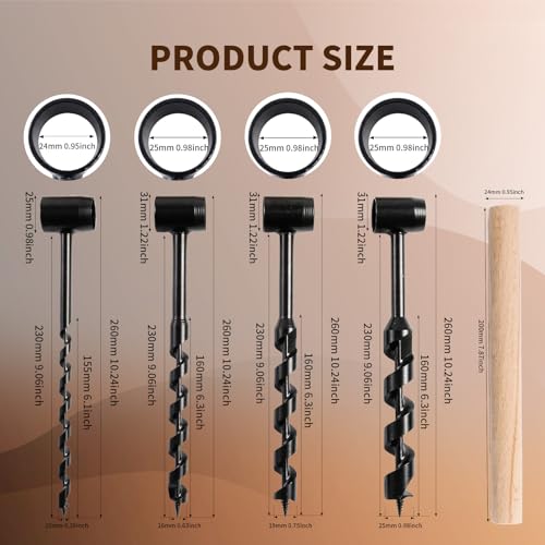 4 Pcs Hand Auger Wood Drill, Bushcraft Gear Heavy Duty Steel Hand Guger