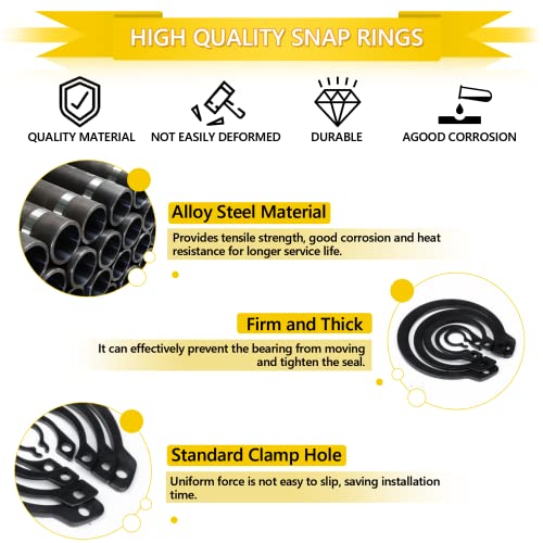 Snap Ring Shop Assortment, 650pcs Alloy Steel & 304 Stainless Steel Internal/External Retaining Rings, C-Clips for Axles, Shafts & Other Moving Parts