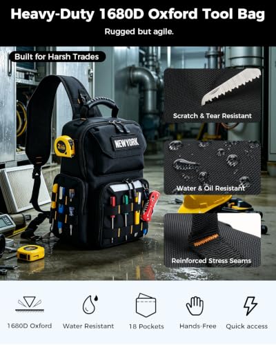 Electrician Tool Chest Bag, Tactical HVAC 3-Point Harness Black