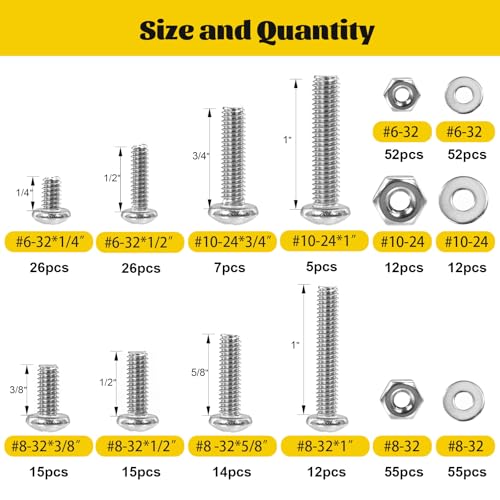 358PCS SAE #6-32#8-32#10-24 Phillips Pan Head Bolts Machine Screws Assortment Kit & 248PCS M6 Flange Head Bolts Assortment Kit with Nuts, Washers