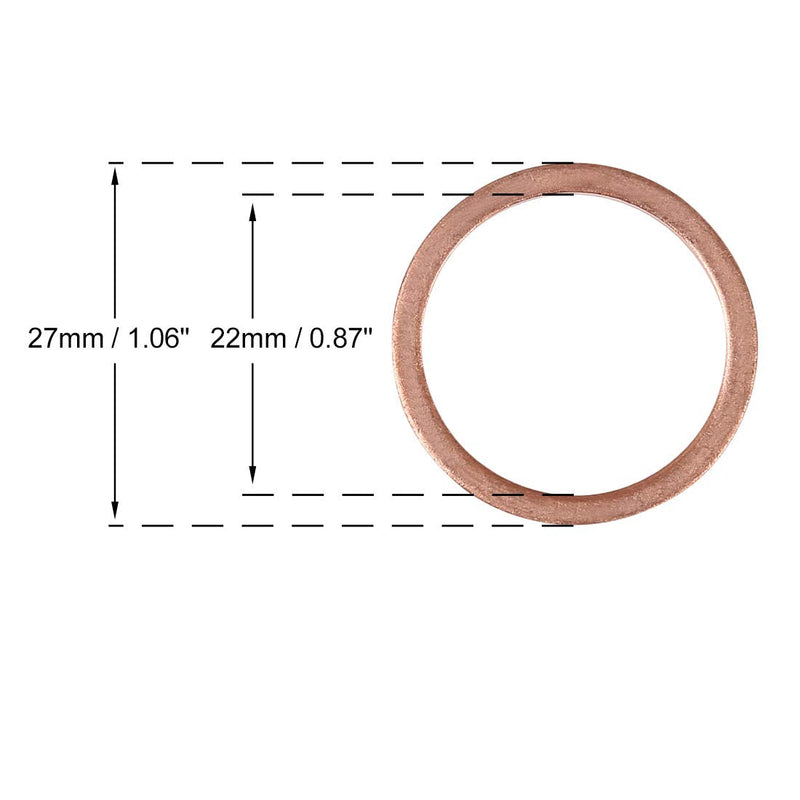 X AUTOHAUX 20pcs Copper Washer Flat Sealing Gasket Ring Spacer for Car 22 x 27 x 1.5mm