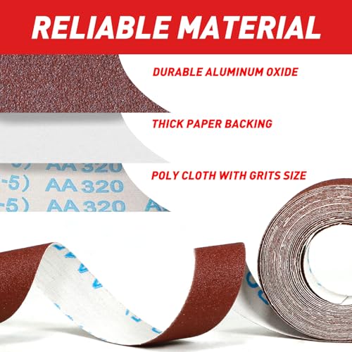 6 Rolls of Sandpaper Roll, 25 mm x 6 m Sanding Cloth 80/120/240/320/400/600 Grit Emery Cloth Roll, Emery Paper for Wood, Metal, Furniture, Paint, Drywall P80/P120/P240/P320/P400/P600 (6 Rolls)