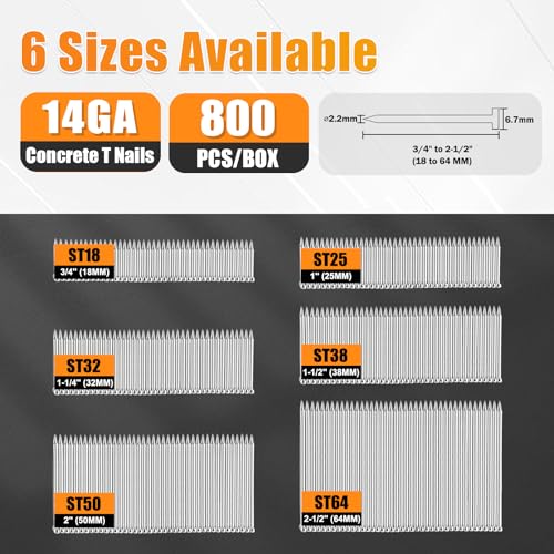 KIMSING 14 Gauge 1-1/2-Inch (38mm) Concrete Nails 800PCS/Box ST38 Nails(800 PCS/BOX)