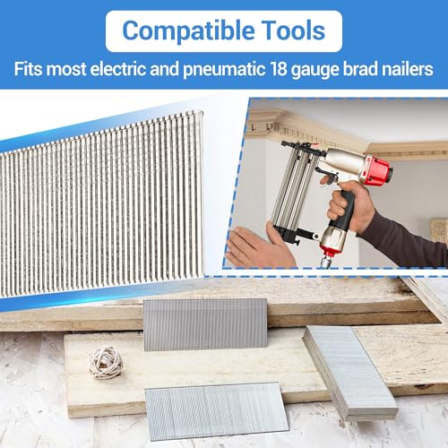meite 18 Gauge Brad Nails Stainless Steel, 3/4-Inch and 1-Inch 18GA Brad Finish Nail Gun Nails for Pneumatic/Electric Brad Nailer (4,000 Counts)