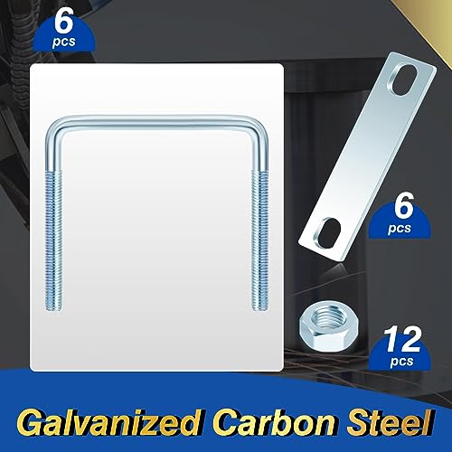 Zonon 6 Pcs 3/8'' x 3-5/8'' W x 4'' L Square U Bolts, Zinc Plated 3/8" x 3-5/8" x 4"