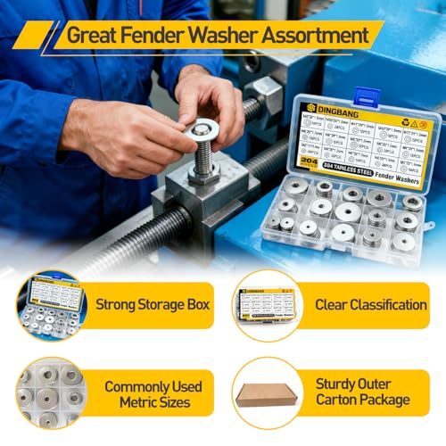 260Pcs Fender Washer Assortment Kit,304 Stainless Steel Assorted Washers,15 Sizes M3 M4 M5 M6 M8 M10 M12 Flat Washers Kit for Screws and Bolts,Hardware Fasteners for Industrial & DIY Use M3-M12 260