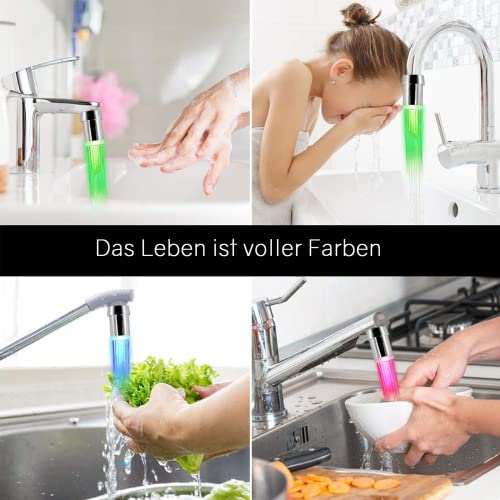 VIEVRE Set of 2 LED Taps, 7 Colors Tap Attachment Kitchen, Blue Green Water Saver, LED Tap Attachment, LED Tap Attachment for Kitchen, Bathroom