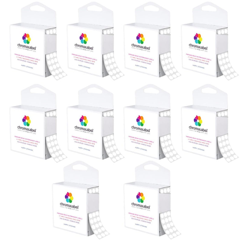 ChromaLabel 1/4 Inch Circle Sticker Labels, Colored Sticky Dots with Handy Dispenser, Round Color Coding Labels, 1000 Sticker Dots, White - Case of 10