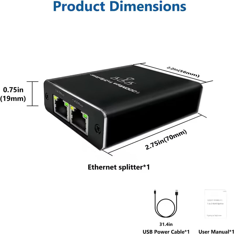 Aimery Ethernet Splitter High Speed Gigabit, 1000Mbps Ethernet Splitter 1 to 3[3 Devices Simultaneous Networking], RJ45 Splitter Adapter with USB Power Cable, Internet Splitter for Cat5e/6/7/8 Cable