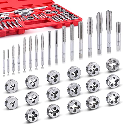 EFFICERE 40-Piece Premium Tap and Die Set, Metric Screw Threads M3, M4, M5, M6, M7, M8, M10, M12, Both Coarse and Fine Types | Essential Threading Tool Kit with Complete Handles, Accessories and Case 40-Pc. Metric Set