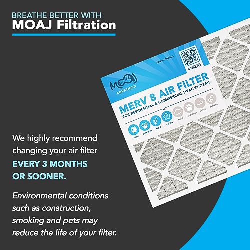 20x20x1 Air Filter (4-PACK) | MERV 8 | MOAJ Elite Dust Defense | BASED IN USA | Quality Pleated Replacement Air Filters for AC & Furnace Applications | Actual Dimensions: 19.70” x 19.70” x 0.75” 20x20x1 MERV 8: ADVANCED