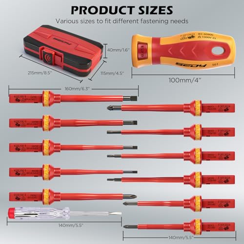 1000V Insulated Electrician Screwdriver Set - 13-Piece Professional Electrical Screwdriver Set Insulation Handle CRV Steel Magnetic Phillips Slotted Pozi Torx Tips VDE & GS Certified 13 Pcs Vde Interchangeable Pro