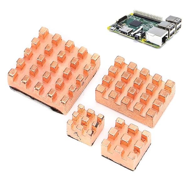Pure Copper Heatsink Self Adhesive Passive Quiet Cooling with 4 Professional Heatsinks for All Raspberry Pi 4B Models
