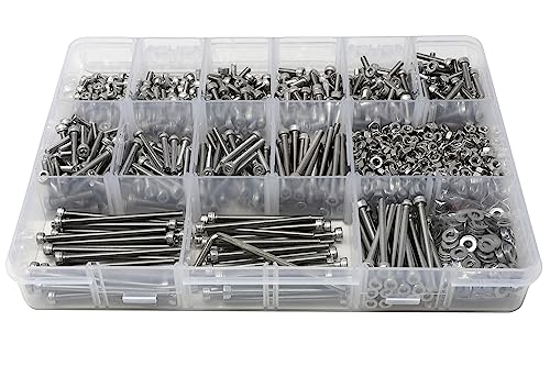 iexcell 1500 Pcs M3 x 4/6/8/10/12/16/20/25/30/35/40/45/50 Stainless Steel 304 Hex Socket Head Cap Screws Blots Nuts Washers Assortment Kit M3 x 4/6/8/10/12/16/20/25/30/35/40/45/50mm