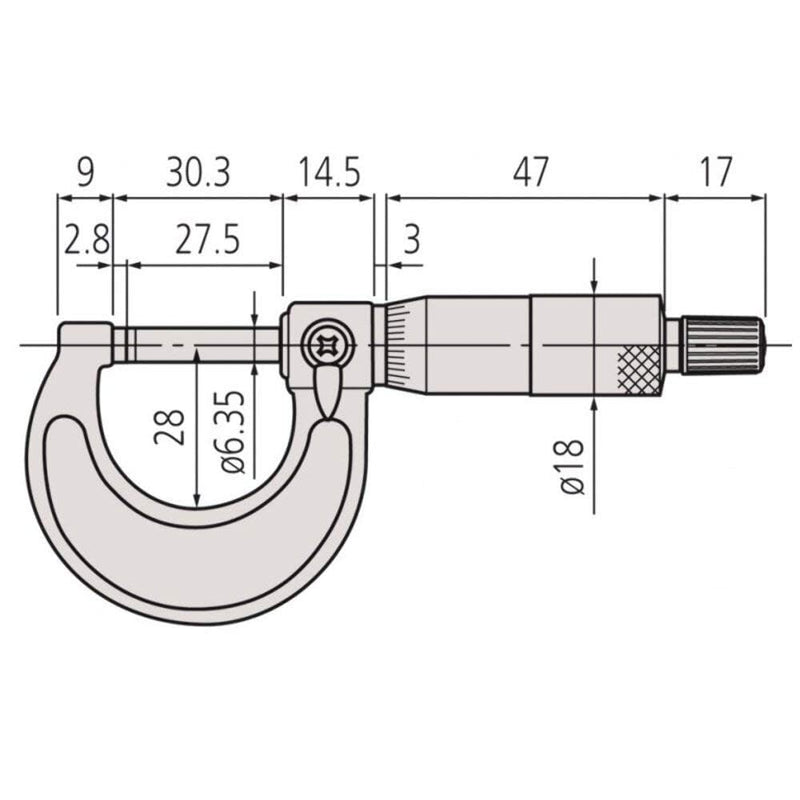 Mitutoyo 103-137 0-25mm x 0.01mm Ratchet Stop Outside Micrometer | 0.01 mm reading, carbide, case 25 mm
