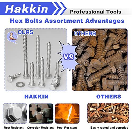 5/16" Hex Lag Bolts Screws Washer Assortment Kit 1" 1-1/4" 1-1/2" 2" 2-1/2" 3" 3-1/2" 4",92Pcs Stainless Steel Lag Screws,Heavy Duty Hexagon Head Lag Bolt Wood Screws Washer Kit by Hakkin C 5/16-18 (92PCS)