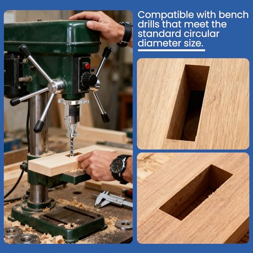Square Hole Drill Bit Adapter with 4-Piece Square Hole Drill Bit Set, Mortise and Tenon Jig, Dual-Use Mortising Attachment for Drill Press & Hand Drill, Mortising Machine Accessory