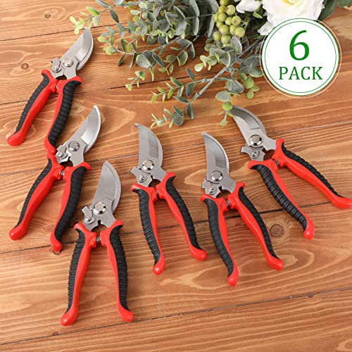 6 Pcs Garden Pruning Shears Heavy Duty Gardening Scissors,Red Black Red Black