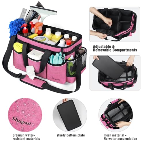 Wearable Cleaning Caddy Bag, Cleaning Caddy Supplies Organizer with Handles for Cleaners & Housekeeper, Under Sink & Car Cleaning Tool Organizers Bag Rose Pink Rectangular Large
