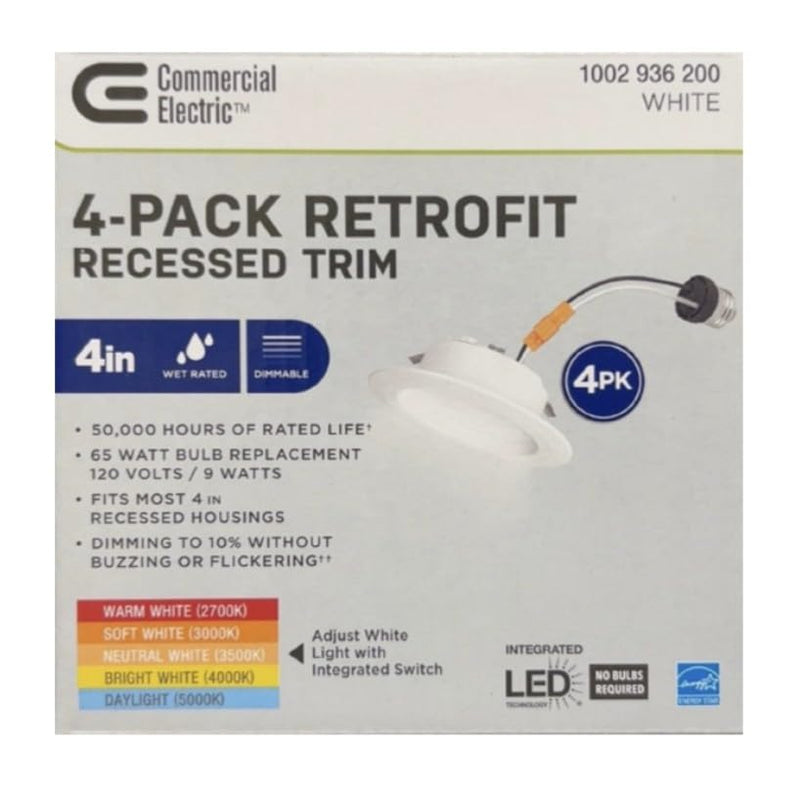 Commercial Electric (4-Pack) 4 in. Matte White Integrated LED Recessed Trim