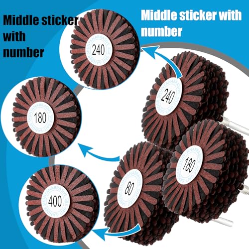 Tioncy 7 Pack Flap Wheels 1/4-Inch Shank, Abrasive Sanding 80-400 Grit