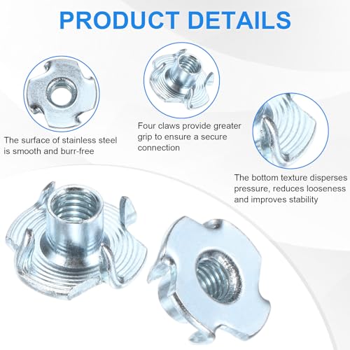 M METERXITY 100-Pack M6x9mm T-nut, 4-Pronged Tee Nut Threaded Insert