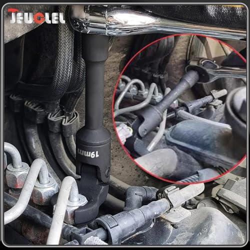 6PCS 3/8" Drive Long Flex Head Injector Fuel Line Socket Wrench Set 6Pcs Long Flex Head Socket (Red)