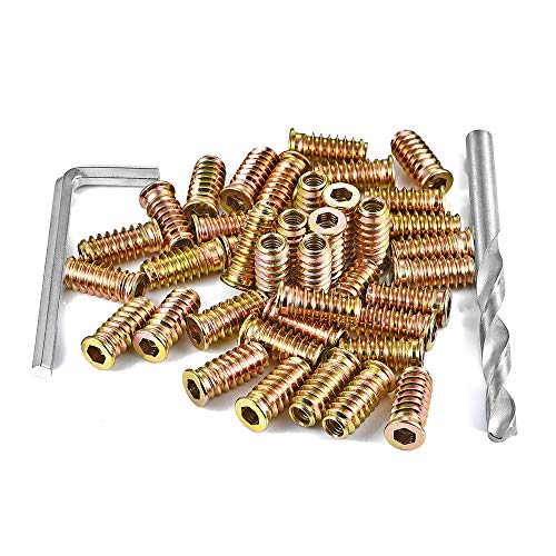 200Pcs 1/4"-20x25mm Hex Nut Inserts Wood Threaded Fastener for Furniture 200 Pcs 1/4"-20 x 25mm