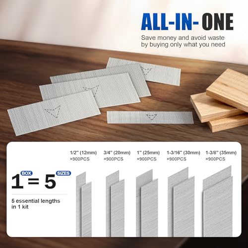KIMSING P620 23 Gauge 3/4-Inch Length Pinner Headless Nails × 10,000PCS with 5 Sizes Assorted Stainless Steel Headless Pin Nails × 4,500PCS