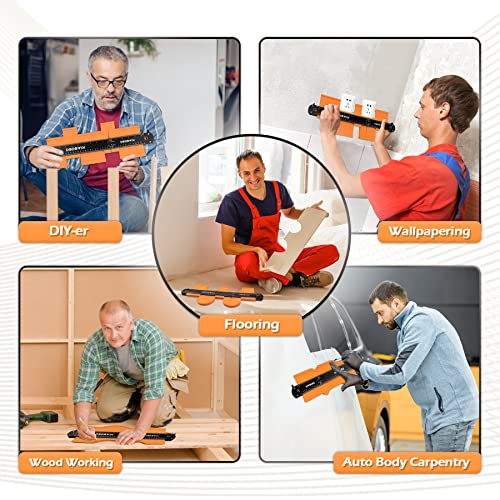 DODOWIN 10+5 Inch Connectable Contour Gauge with Lock, Extended Profile Duplicator Tool for Flooring, Tile, Laminate & Woodworking, Shape Outline Gauge, Father’s Day Gifts for Dad Men Husband Orange-15 In.