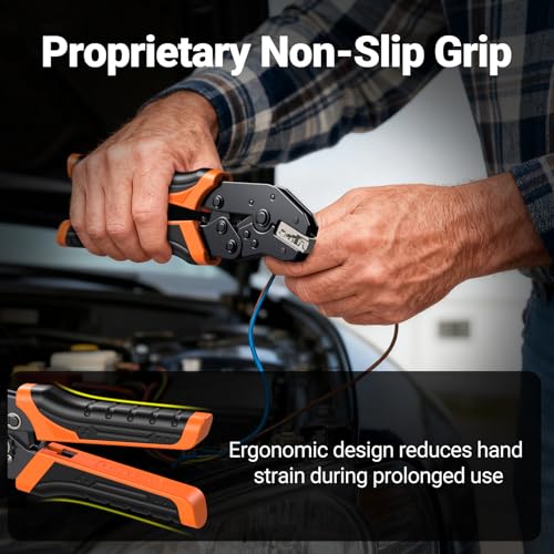 Ratchet Crimping Tool Kit with Crimper,18–14 AWG Wire Crimper, IP67 Waterproof Automotive Electrical Connectors 1/2/3/4/5 Pin & Terminal Removal Tools for Motorcycle, Marine, Boat Waterproof Connectors