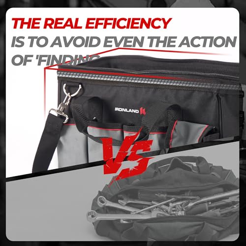 IRONLAND 16.5 Inch Hard & Sturdy Bottom Tool Bag Organizer for Men Black