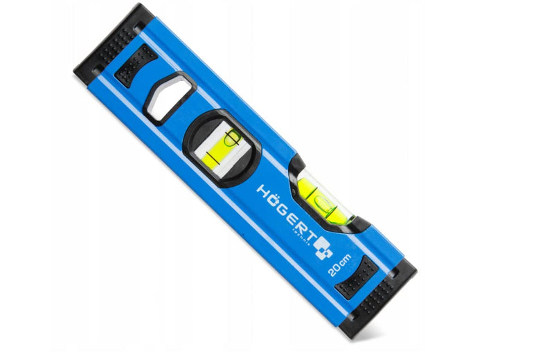 Högert Technik - spirit level 20 cm, has 2 spirit levels: 0 ° / 90 °, spirit levels made of aluminum, shock-absorbing end caps, size: 20 × 5.65 × 2.1 cm, HT4M001-D blue