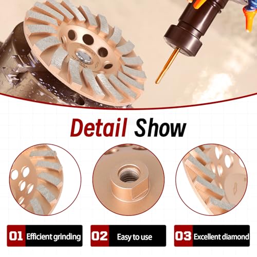 findmall 7 Inch 24 Turbo Diamond Segments 5/8 Inch -11 Arbor Grinding Wheels Diamond Cup Grinding Wheels Fit for Concrete and Masonry Available
